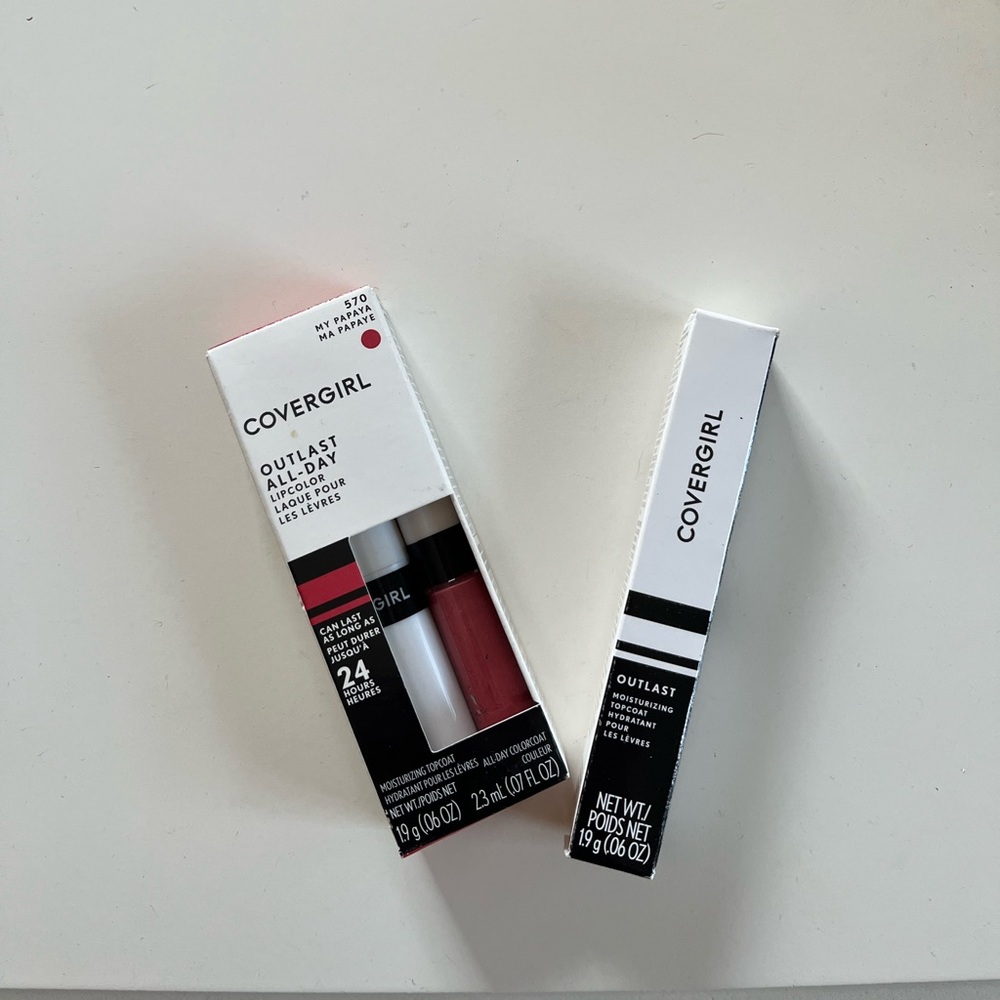 New Covergirl Outlast All Day Lipcolor 570 My Papaya w Top Coat & Extra Top Coat
